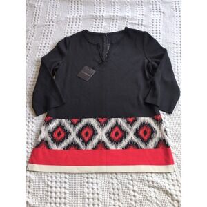 NWT St John Milano Knit Tunic Top Small Geometric V Neck 3/4 Sleeves Multicolor